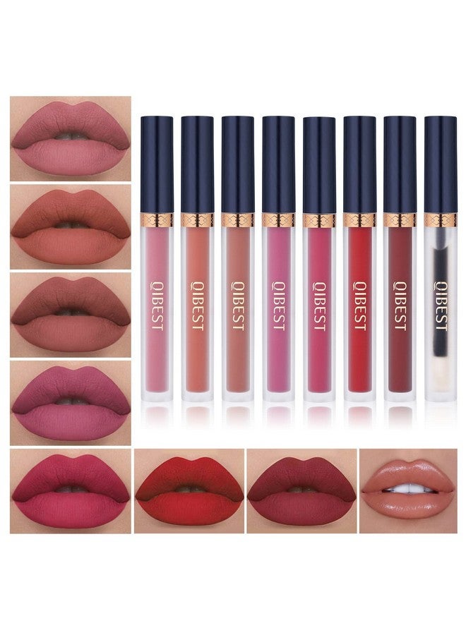 QiBest 7Pcs Matte Liquid Lipstick + 1Pcs Lip Plumper Makeup Set Kit, Pigmented Long Lasting Lip Gloss Set, Velvet Waterproof Halloween Lip Makeup Valentine'S Day Gift Sets For Girls And Women - Image 1
