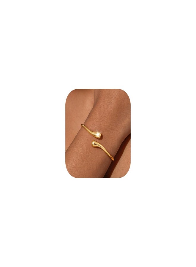 Robaice Gold Bracelets for Women-14K Gold Plated Bangle Charm Bracelet Chunky Adjustable Twist Cuff Bracelet Trendy Jewelry Gift for Women, Small, Brass, no gemstone - Image 1
