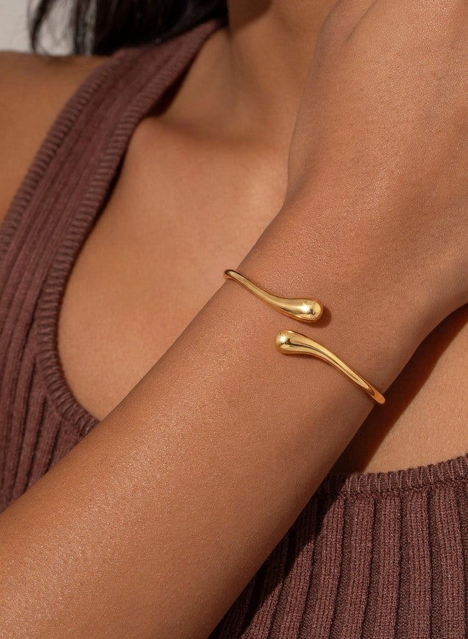 Robaice Gold Bracelets for Women-14K Gold Plated Bangle Charm Bracelet Chunky Adjustable Twist Cuff Bracelet Trendy Jewelry Gift for Women, Small, Brass, no gemstone - Image 5
