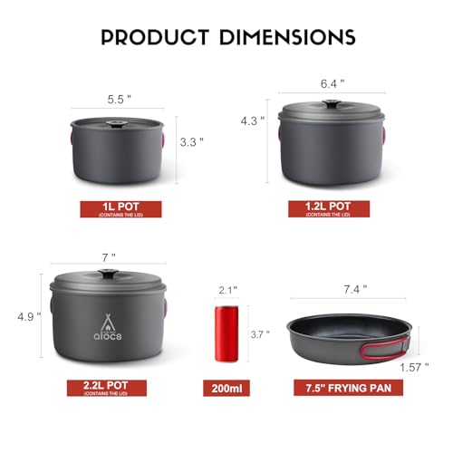 Alocs Camping Cookware, Aluminum Camping Cooking Set Camp Kitchen, Portable Camping Pots and Pans Set Essentials Mess Kit for Backpacking, Outdoor Cooking and Picnic - Image 4