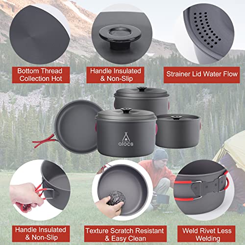 Alocs Camping Cookware, Aluminum Camping Cooking Set Camp Kitchen, Portable Camping Pots and Pans Set Essentials Mess Kit for Backpacking, Outdoor Cooking and Picnic - Image 5