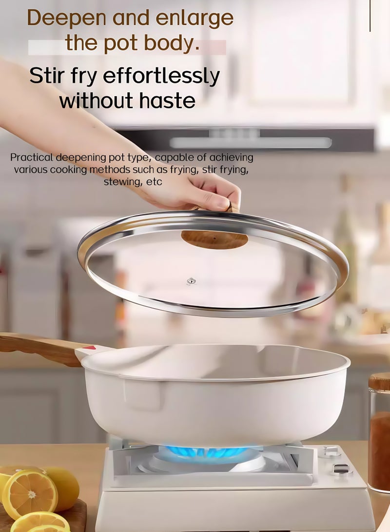 Beautiful Non-Stick Frying Pan with Lid - 11-Inch Beige Granite Non-Stick Pan with Heat-Resistant Handle, Compatible with All Stoves, PFOA-Free. - Image 4