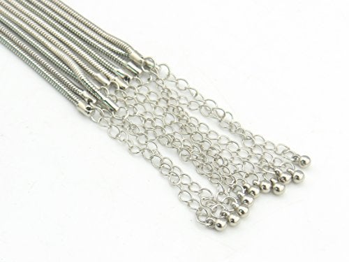 Coiris 10PCS Rhodium Color Copper Snake Chain Necklace 16 Inch with 2" Extension Chain (2.5MM, XL-1000) - Image 4