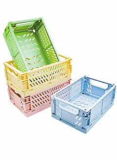 KASTWAVE 4 Pack Baskets Plastic for Shelf Home Kitchen Storage Bin Organizer, Stacking Folding Storage Baskets for Bedroom Bathroom Office  - Image 1