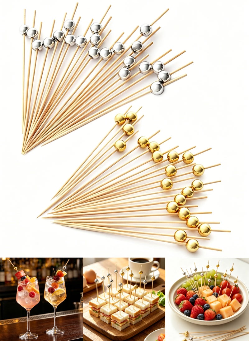 viola 200 Pieces Cocktail Picks Count Sticks Wooden Toothpicks, Party Supplies Gold Pearl and Silver Pearl (Multicolour) - Image 1