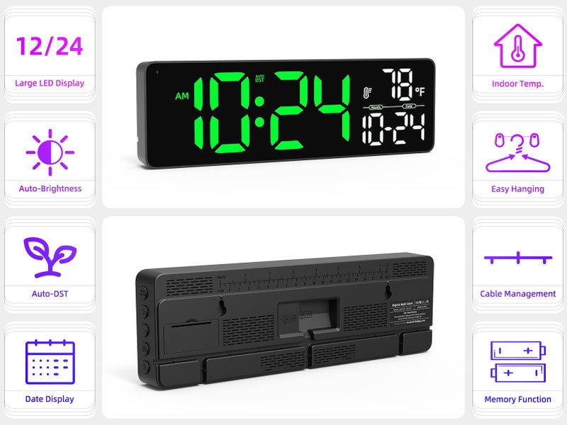 XUANZIT Large LED Digital Wall Clock with Date, Temperature, Auto-Brightness, Auto-DST | Big Digital Clock for Bedroom, Desk, Classroom, Living Room, Kitchen, Office, Gym, Farmhouse, Xmas Gift for Seniors - Image 2