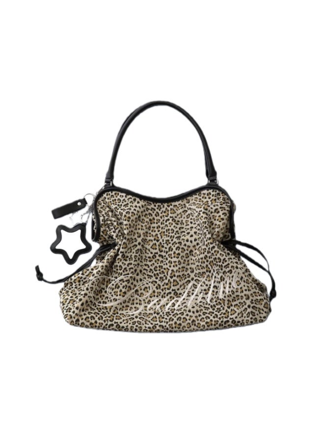 Women's Handbag - Pink Leopard Print Tote with Star Charm, Elegant Designer Shoulder Bag for Daily Use