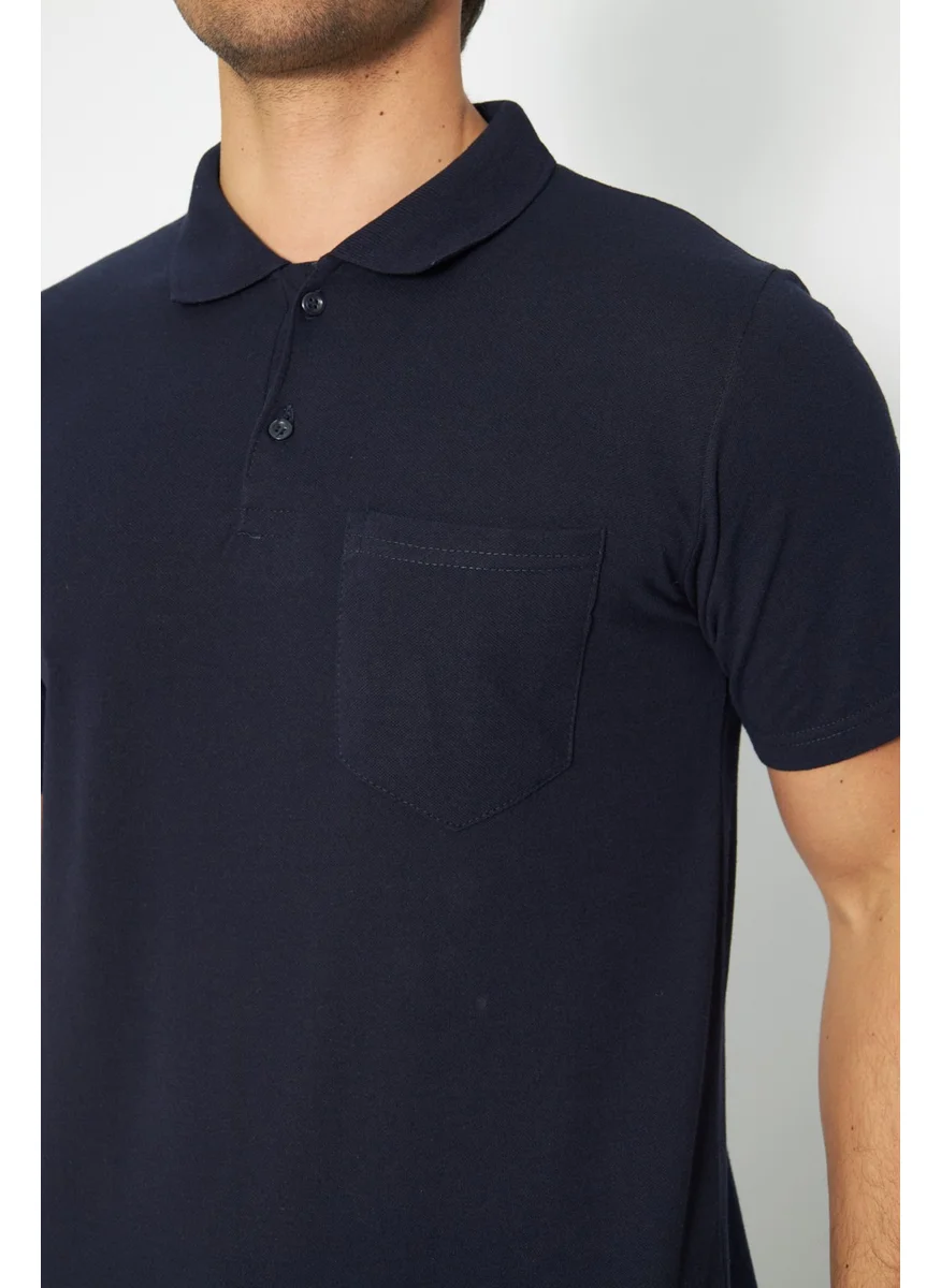 Orange Safety Mervem T-Shirt Polo Neck Short Sleeve 100% Cotton Pocket Navy Blue