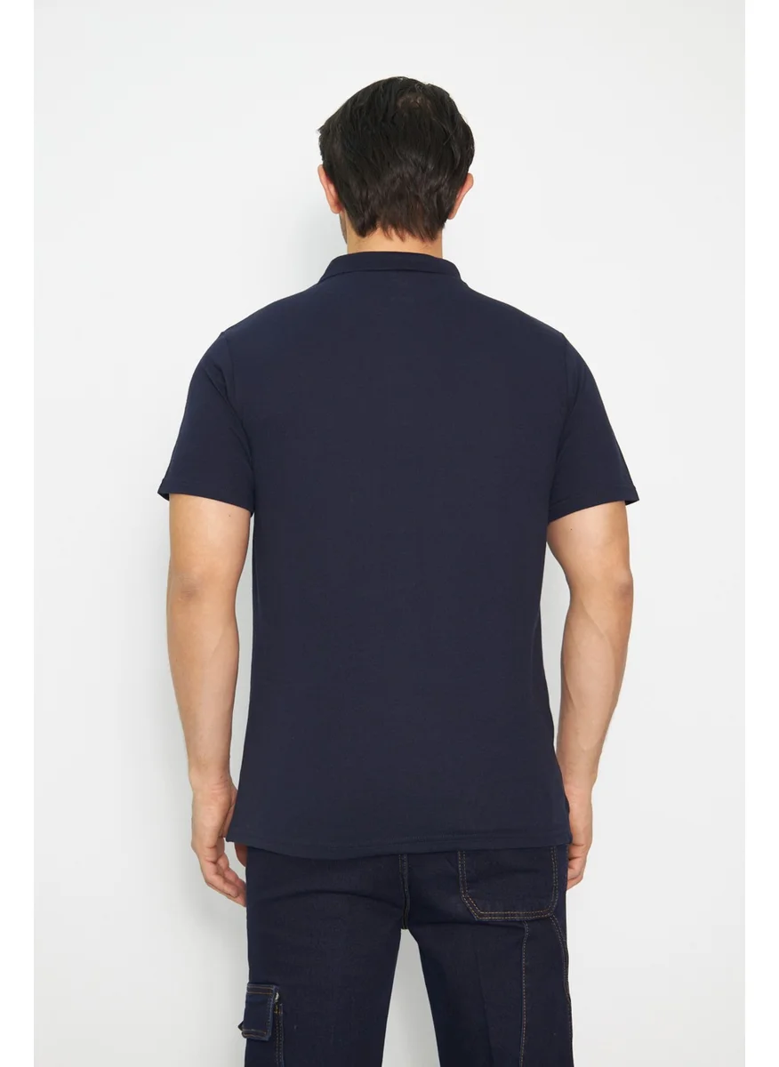 Orange Safety Mervem T-Shirt Polo Neck Short Sleeve 100% Cotton Pocket Navy Blue