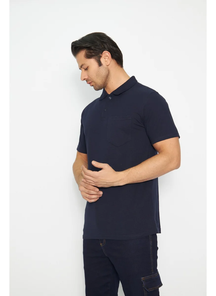 Orange Safety Mervem T-Shirt Polo Neck Short Sleeve 100% Cotton Pocket Navy Blue