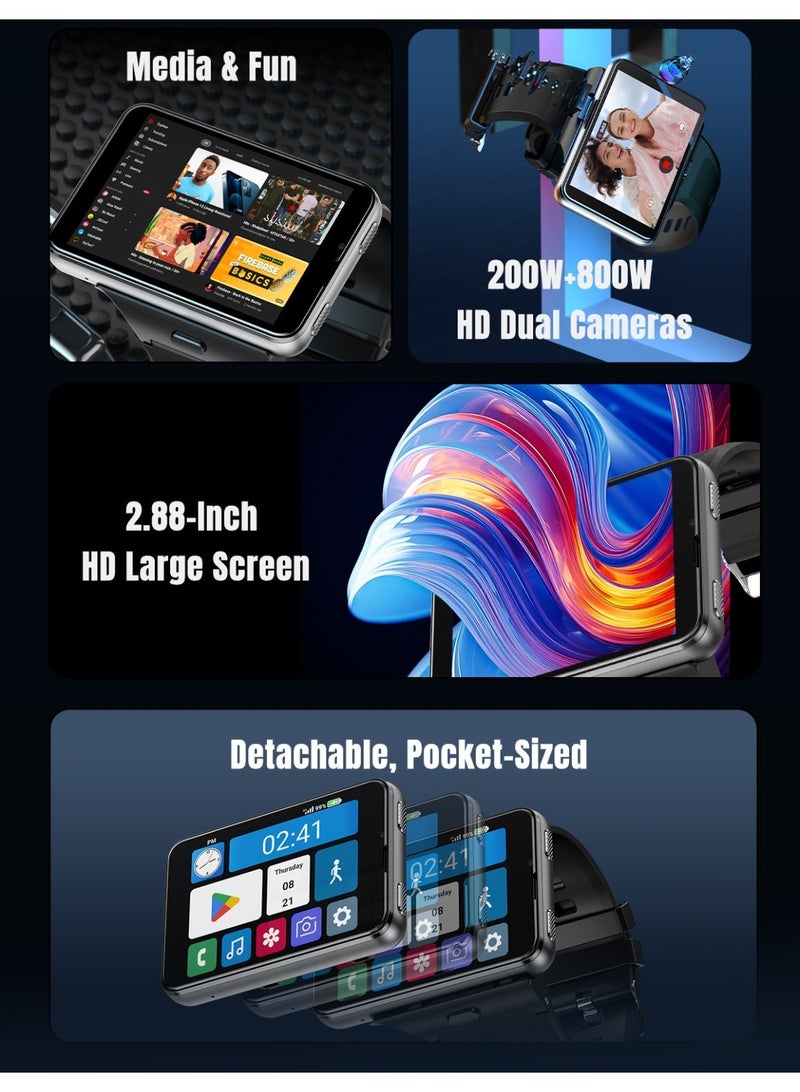ساعة S999 Plus الذكية بتقنية 4G، تعمل بنظام Android 11، رباعية النواة، ذاكرة وصول عشوائي 6 جيجابايت، سعة تخزين 128 جيجابايت، شاشة كبيرة عالية الدقة 2.88 بوصة، كاميرا مزدوجة 2 ميجابكسل + 8 ميجابكسل، مراقبة معدل ضربات القلب، نظام تحديد المواقع العالمي (GPS)، لون فضي - Image 3