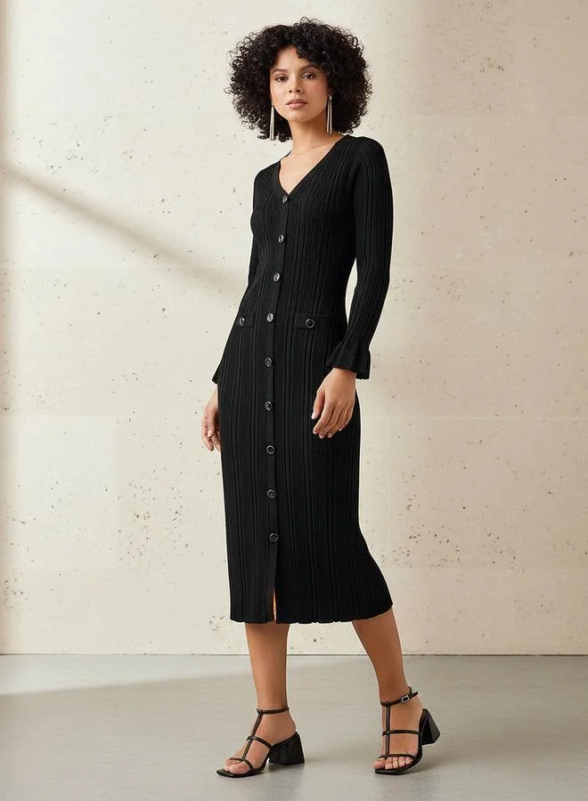 2Xtremz 2Xtremz Bodycon Midi Dress with V neck