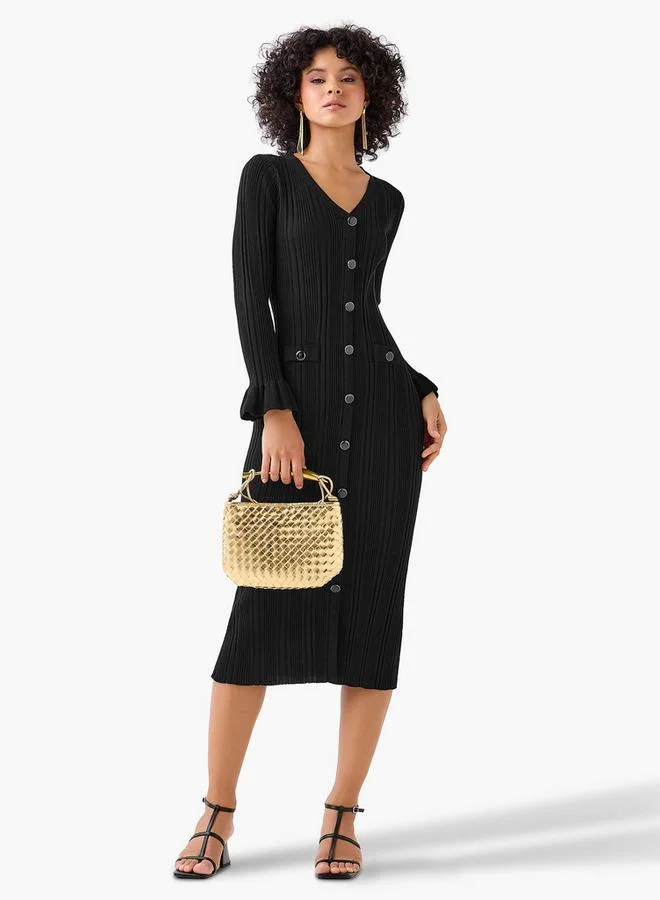 2Xtremz 2Xtremz Bodycon Midi Dress with V neck