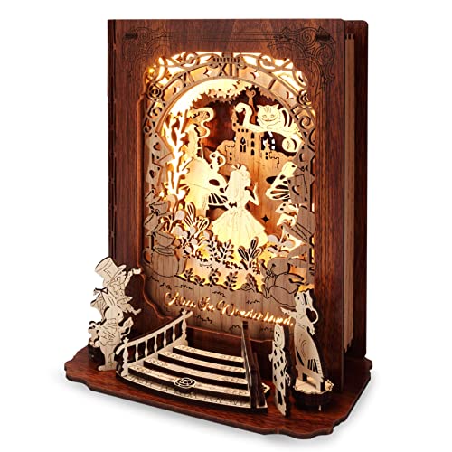 FUNPOLA Alice in Wonderland 3D Puzzle Nightlight DIY 3D LED Book Lamp 3D Wood Puzzles Dcor Lamp for Kids and Adults - Image 1