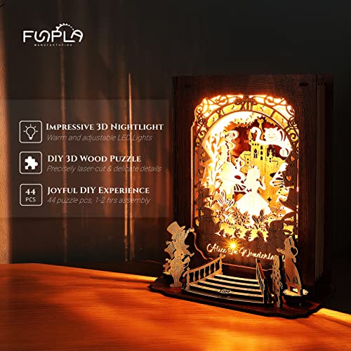 FUNPOLA Alice in Wonderland 3D Puzzle Nightlight DIY 3D LED Book Lamp 3D Wood Puzzles Dcor Lamp for Kids and Adults - Image 5