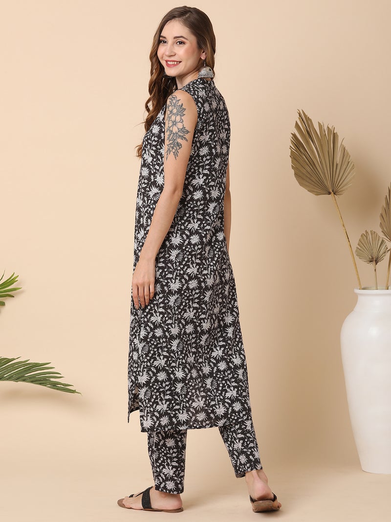 globus Globus Women Floral Printed Kantha Work Kurta With Trouser  - Image 3
