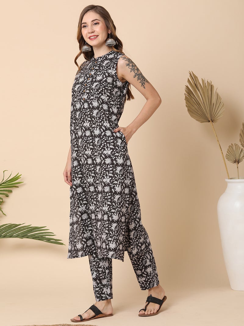 globus Globus Women Floral Printed Kantha Work Kurta With Trouser  - Image 2