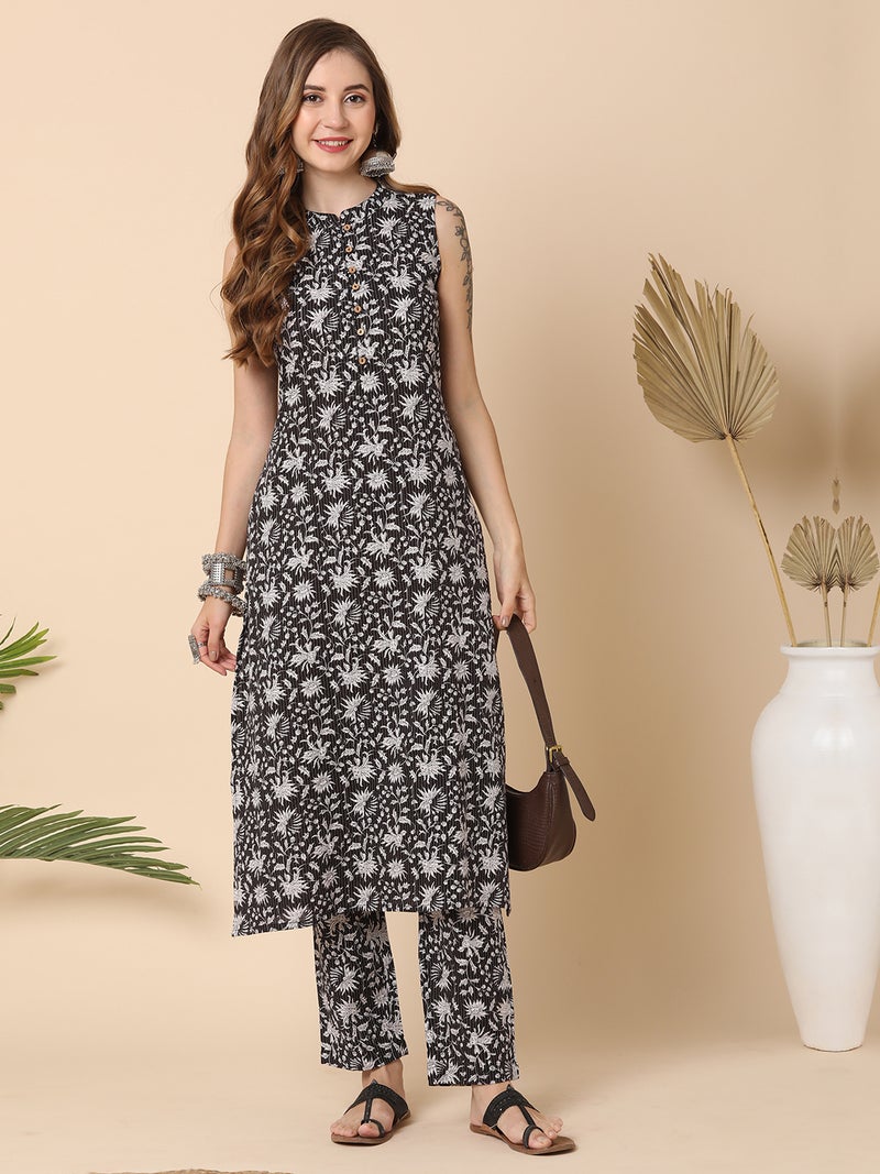 globus Globus Women Floral Printed Kantha Work Kurta With Trouser  - Image 1