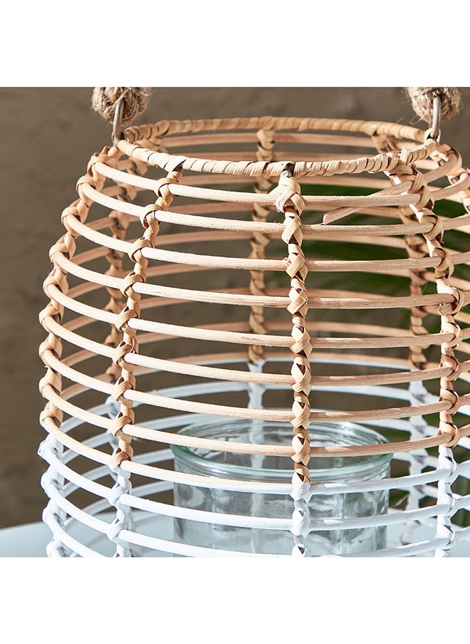 Home Box - Deckar Rattan Half Color Tone Lantern with Glass Votive 20 x 24 x 20 cm - Image 1