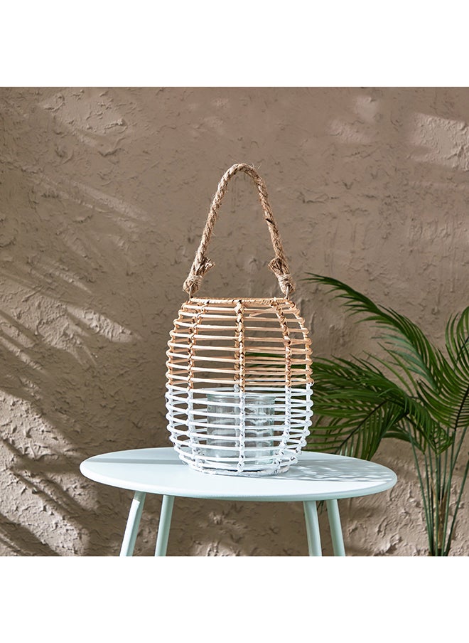 Home Box - Deckar Rattan Half Color Tone Lantern with Glass Votive 20 x 24 x 20 cm - Image 1