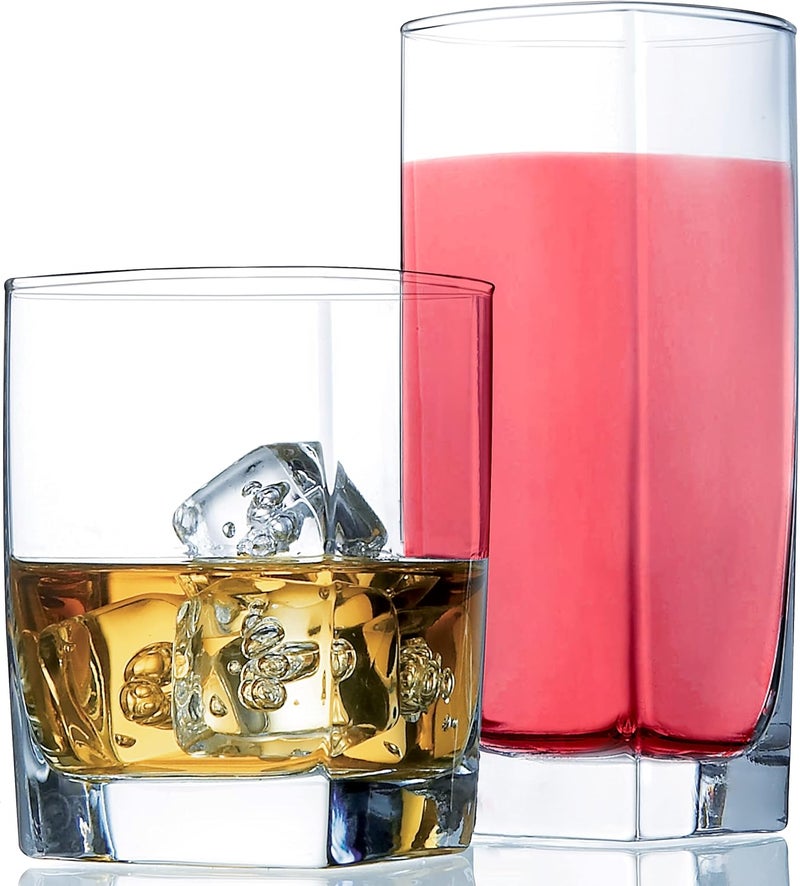 Le'raze Everyday Drinking Glasses Set of 8 Drinkware Kitchen Glasses for Cocktail Iced Coffee Beer Ice Tea Wine Whiskey Water 4 Tall Highball Glass Cups  4 Short Old Fashioned Drinking Glass - Image 1