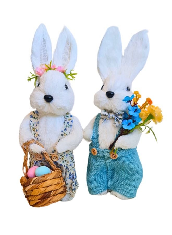 Set of 2 Bunny Simulation Cotton String Rabbits Ornament Crafts Decoration for Yard Sign Garden, Living Room, Bedroom - Image 1