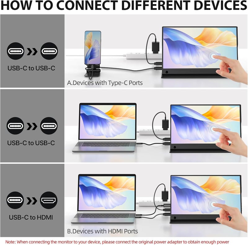 UPERFECT 14” Portable Monitor Touchscreen, 125% sRGB 1080P FHD IPS Ultra-Thin Travel Second Screen with 10-Point Touch, Built-in Speakers, VESA Mount & Smart Cover for Laptop, Phone & Game Console - Image 5