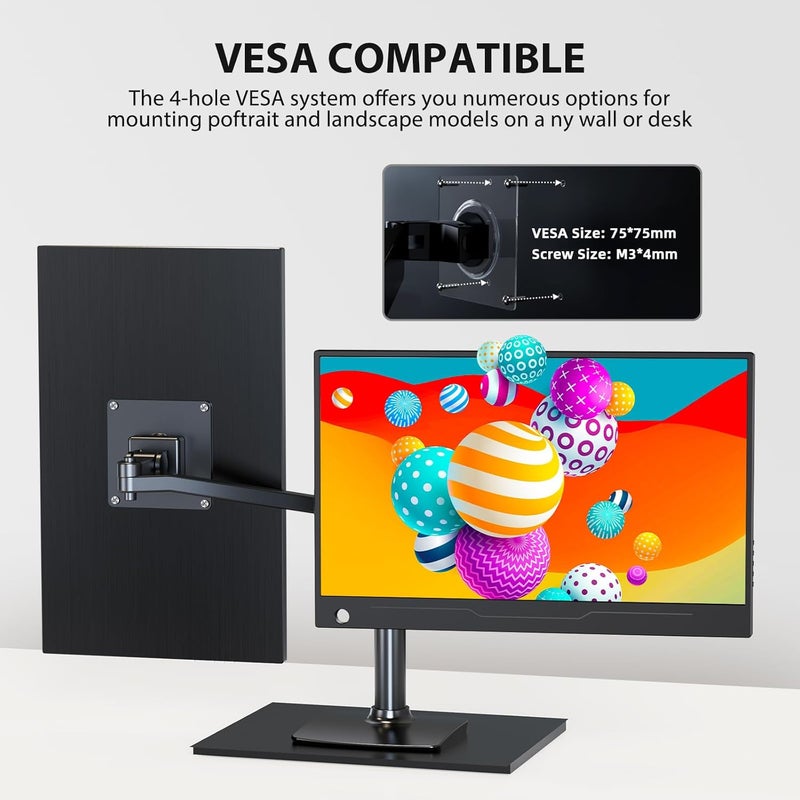 UPERFECT 14” Portable Monitor Touchscreen, 125% sRGB 1080P FHD IPS Ultra-Thin Travel Second Screen with 10-Point Touch, Built-in Speakers, VESA Mount & Smart Cover for Laptop, Phone & Game Console - Image 3