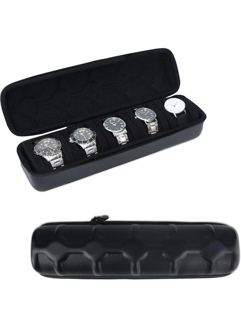 موثوقية التنبؤ حقيبة سفر للساعات للرجال، 5 صناديق تخزين للساعات، حقيبة سفر من جلد البولي يوريثان للساعات، منظم ساعات محمول بسحاب، منظم ساعات مع وسائد للساعات، حامل ساعات محمول - Image 1
