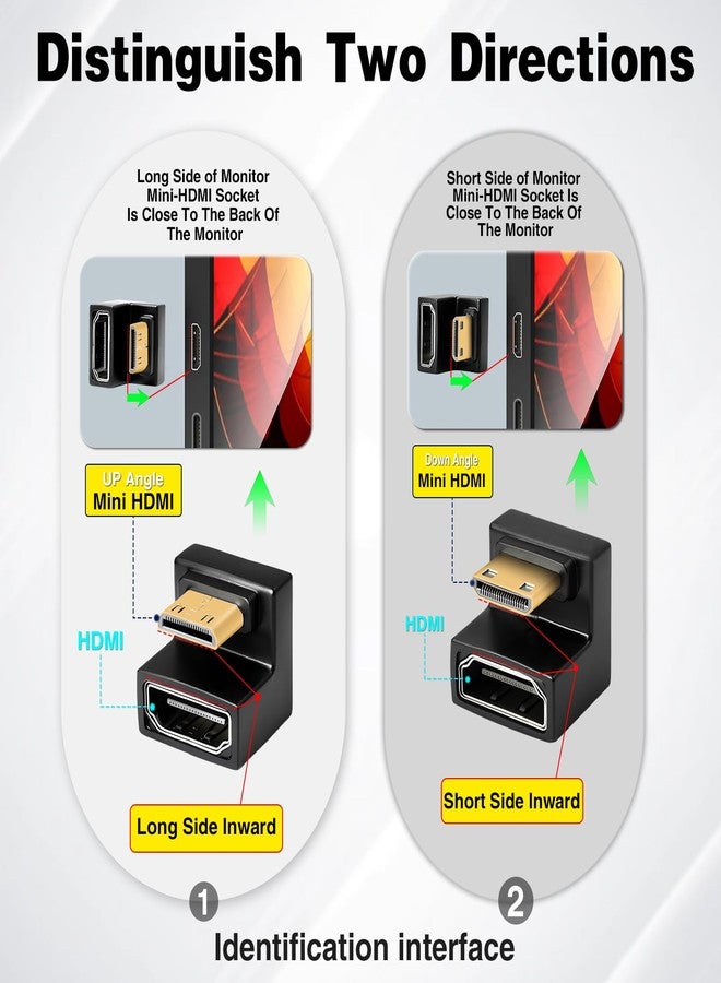 Duttek 180 Degree Mini HDMI to HDMI Adapter UP&Down Angle [48Gbps, 8K@60Hz] 180 Degree USB C Adapter 3.1 Gen 2 10Gbps 60W PD Charging Extender Converter for Laptop, Tablet, Portable Monitor 3 Style - Image 2