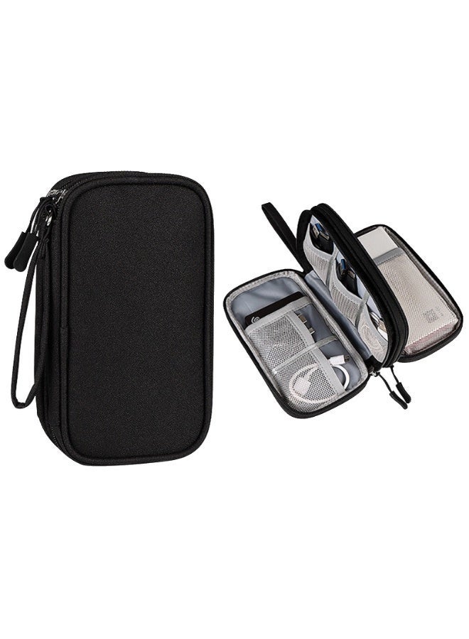 حقيبة تنظيم الأجهزة الإلكترونية، منظم كابلات الشحن، حقيبة سفر مقاومة للصدمات لحمل الأسلاك لسماعات الأذن، بنك الطاقة، محرك الأقراص الصلبة USB، بطاقة SD (أسود) - Image 1