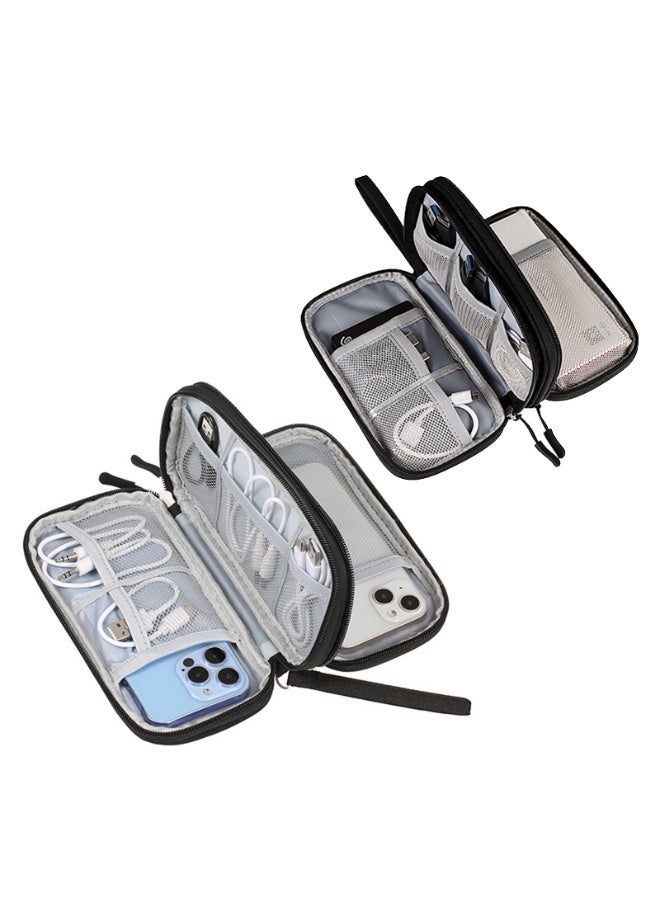 حقيبة تنظيم الأجهزة الإلكترونية، منظم كابلات الشحن، حقيبة سفر مقاومة للصدمات لحمل الأسلاك لسماعات الأذن، بنك الطاقة، محرك الأقراص الصلبة USB، بطاقة SD (أسود) - Image 2