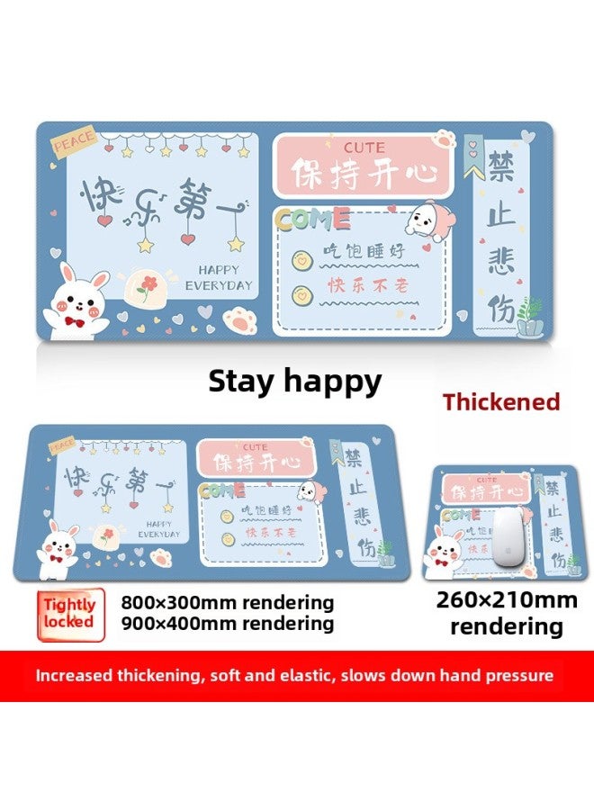 Mouse Pad Oversized Office Shortcut Key Thickened Edge Game Keyboard Wrist Soft Table Mat Men's And Women's Cute Black-Color:570x330mm-4mm-Pattern:Stay Happy