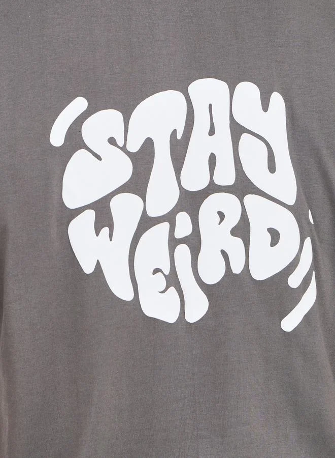 ستايلي Back Puff Print Slogan Oversized T-Shirt