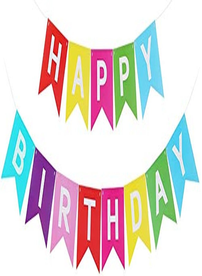 HK balloons Rainbow Happy Birthday Banner Bunting Flag Banner For Birthday Decorations(Rainbow Bunting Banner)|Multicolour - Image 1