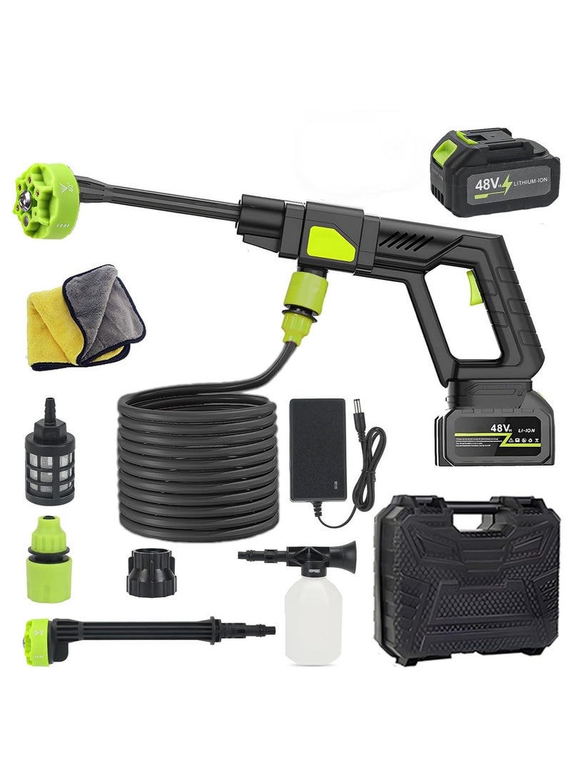 Cordless Pressure Washer,48V Portable High Power Washer with 1PCS Battery 12000MAH,6-in-1 Adjustable Nozzle,Cordless Power Washer with 5m/16.4FT Hose,Electric High Pressure Cleaner for Car,Garden,Floor - Image 1