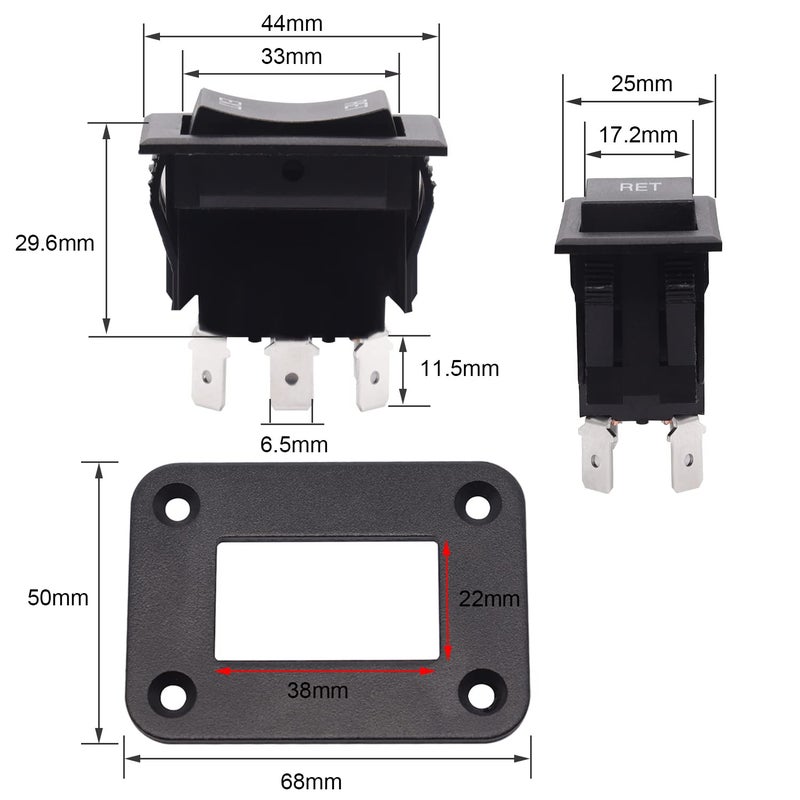 TWTADE مفتاح تبديل عكسي لحظي للتحكم في المحرك لأعلى ولأسفل للأمام والخلف 20A 50V DC / 15A 250V AC 6 دبوس 3 أوضاع (ON)-Off-(ON) مع لوحة وأسلاك KCD2-7-223-6PIN+M-075-1K+X - Image 2