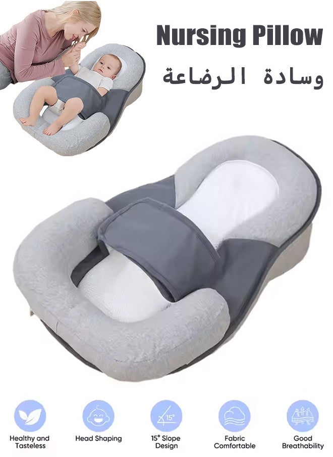 جيرينك وسادة رضاعة، وسادة تغذية الطفل، وسادة رضاعة متعددة الوظائف، وسادة رضاعة قابلة للتعديل بقاعدة مانعة للانزلاق على شكل حرف U، وسادة دعم الطفل، وسادة رضاعة لسرير الطفل، وسادة رضاعة للأطفال مع سياج أمان، وسادة مضادة للارتجاع لحديثي الولادة، وسادة مضادة للبصق للرضع - تصميم مائل بزاوية 15 درجة، أساسيات رضاعة مريحة للرضاعة بالزجاجة والرضاعة الطبيعية.  - Image 1