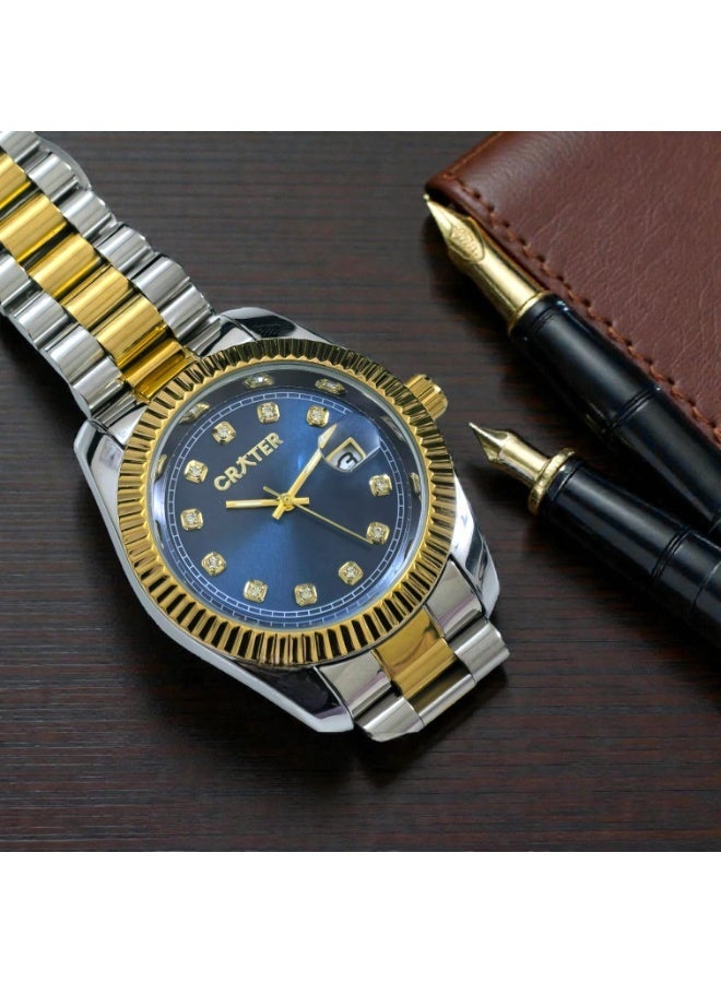 كريتر  طقم رجالي فاخر يتكون من ساعة تصميم ملكي من الستانلس ستيل، مينا كلاسيكي مع عرض التاريخ مقاومة للماء وسبحة وقلم وازرار اكمام - Image 4