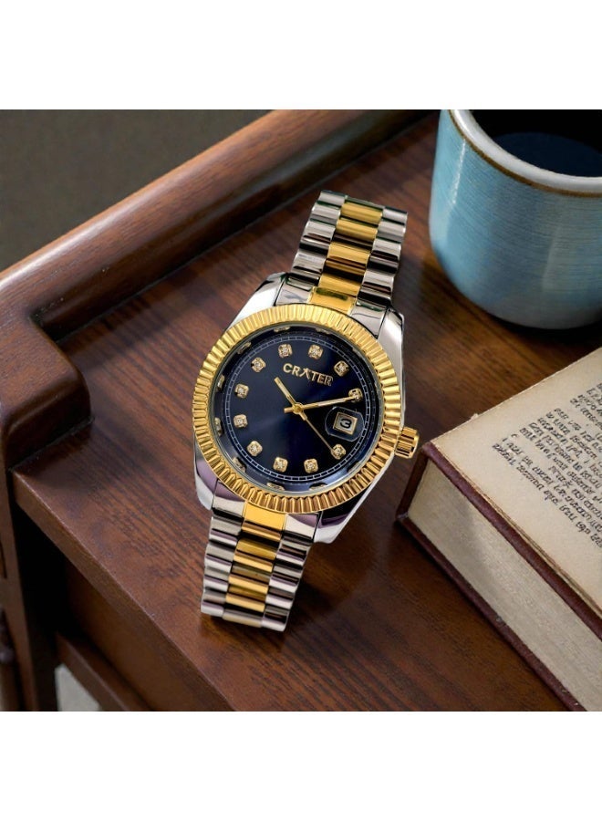 Crater A luxurious men's set consisting of a regal stainless steel watch, a classic dial with date display, water resistance, prayer beads, a pen, and cufflinks. - Image 4