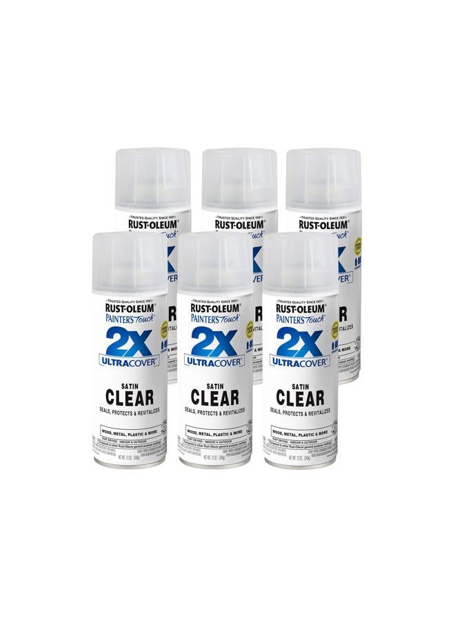 RUST-OLEUM 249845-6PK Painter's Touch 2X Ultra Cover Spray Paint, 12 oz, Satin Clear, 6 Pack - Image 1