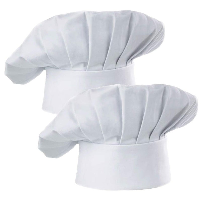Hyzrz Chef Hat Set of 2 Pack Adult Adjustable Elastic Baker Kitchen Cooking Chef Cap (White) - Image 1