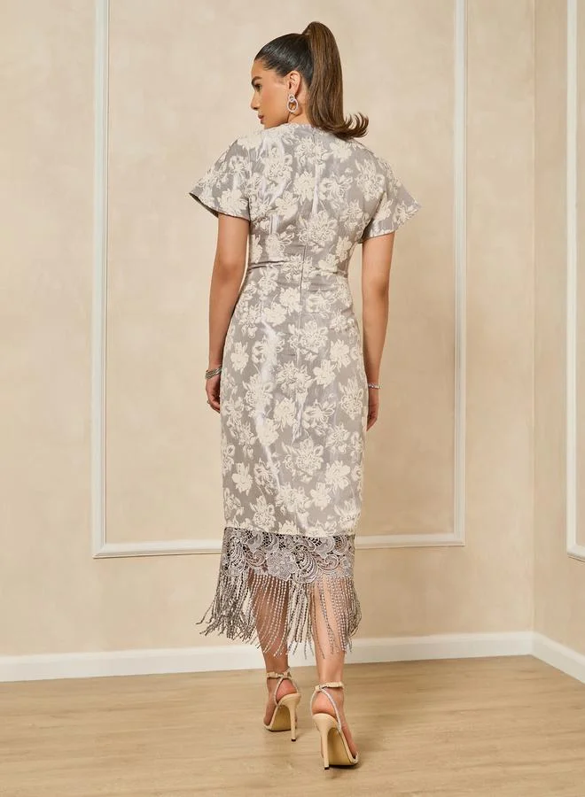 Styli Floral Jacquard Midi Dress