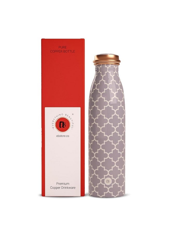 EB-Everything Beautiful Pure Copper Water Bottle 1 Litre Leakproof with Smooth Grey Printed Seamless Design made of Tamba Suiatable Birthday Gift for Men & Women by ebstore - Image 1