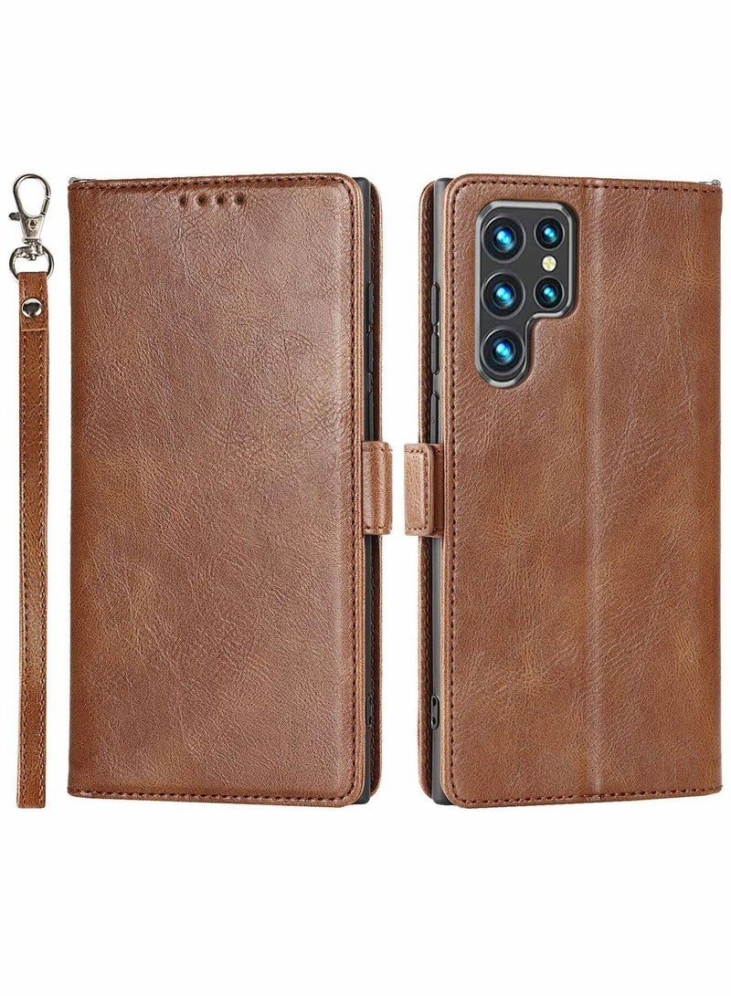 Y&D Case for Samsung S22 Ultra PU Leather Wallet Flip Cover Protective with Magnetic Buckle Lightweight and Skin Friendly Compatible Galaxy Brown - Image 1