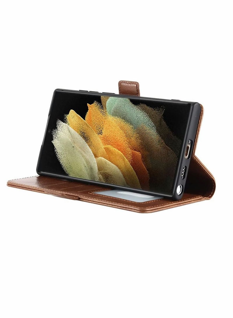 Y&D Case for Samsung S22 Ultra PU Leather Wallet Flip Cover Protective with Magnetic Buckle Lightweight and Skin Friendly Compatible Galaxy Brown - Image 5