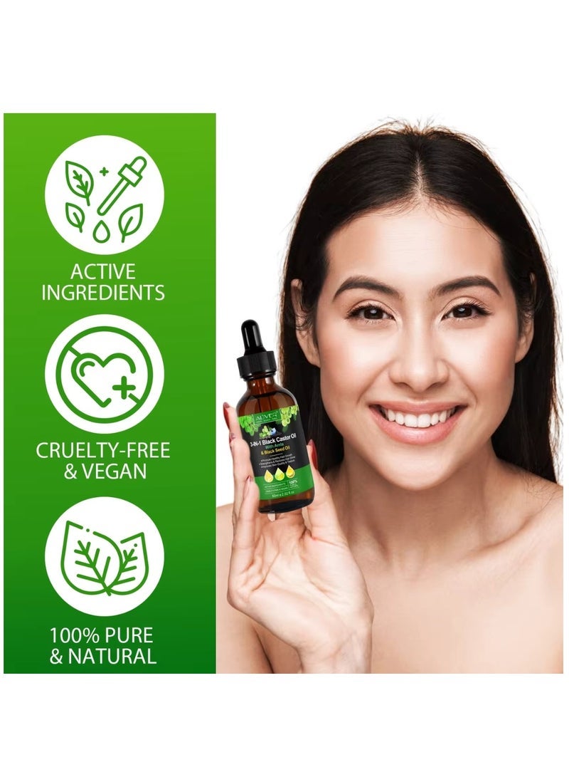 ALIVER 3 In 1 Black Castor Oil with Amla & Black Seed Oil for Hair Care Hair Conditioner Oil for Thin Hair Repair Damaged Hair Nourishes Thin Hair Scalp Skin and Loss Hair Growth Fit for All Hair Types 60ml - Image 5