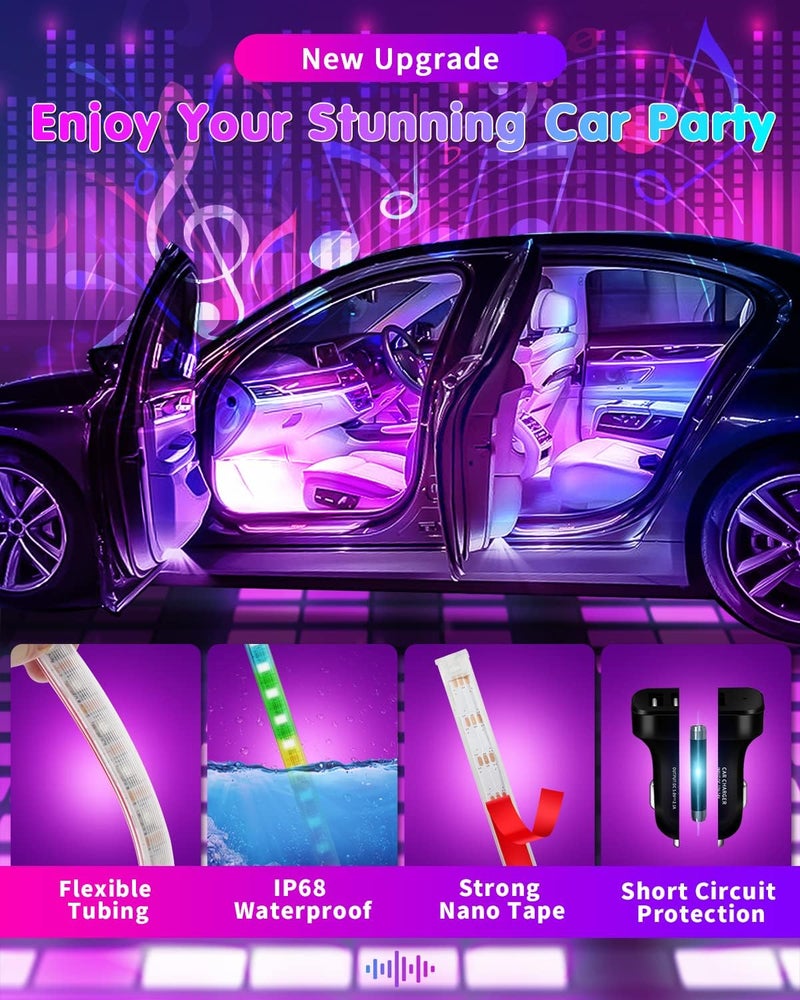 DUOFU365 RGB Interior Car Strip Lights with Smart APP Control, Music Sync Under Dash Footwell Neon Internal Lighting Kit 2 Lines Design,12V LED Strip Lights for Cars, Trucks, SUVs with Car Charger(1 Set) - Image 4