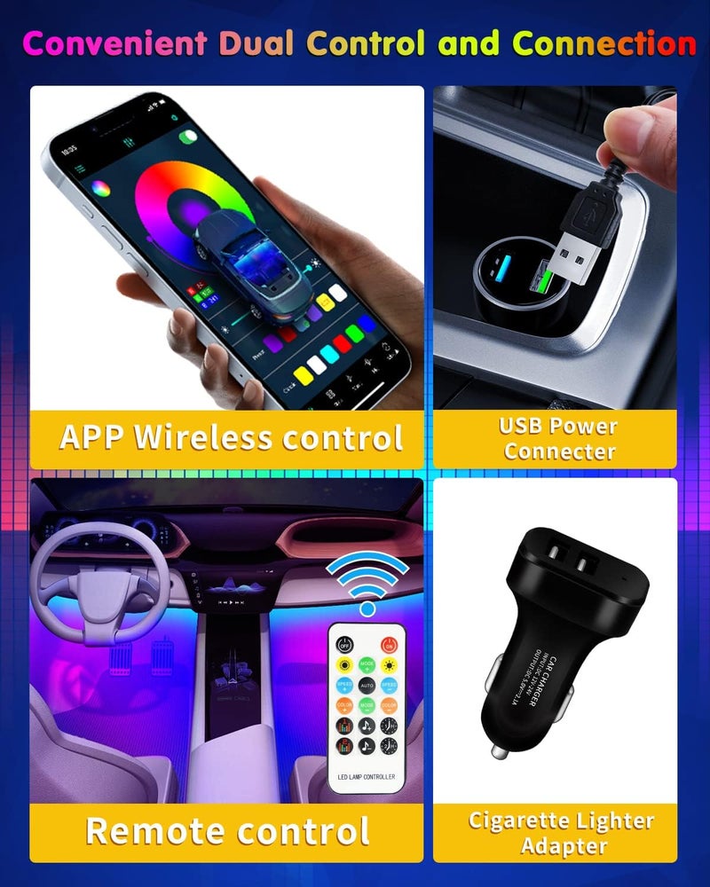 DUOFU365 RGB Interior Car Strip Lights with Smart APP Control, Music Sync Under Dash Footwell Neon Internal Lighting Kit 2 Lines Design,12V LED Strip Lights for Cars, Trucks, SUVs with Car Charger(1 Set) - Image 3