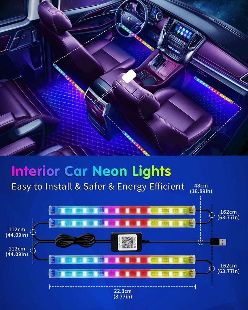 DUOFU365 RGB Interior Car Strip Lights with Smart APP Control, Music Sync Under Dash Footwell Neon Internal Lighting Kit 2 Lines Design,12V LED Strip Lights for Cars, Trucks, SUVs with Car Charger(1 Set) - Image 5